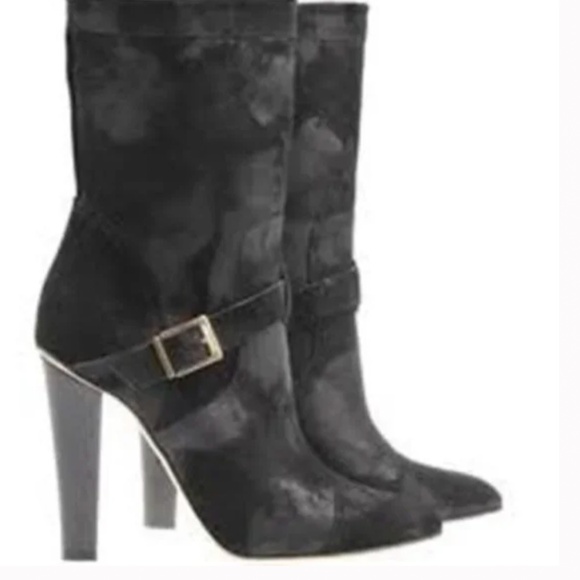 Jimmy Choo FINCH WAS Waxed Suede Black 110MM Distressed Mid Calf Boots - Picture 2 of 2